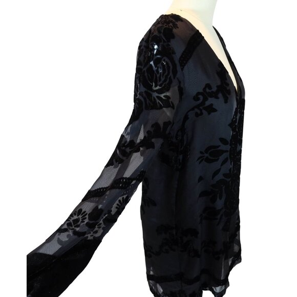 STARING AT STARS Floral Velvet Burnout Tunic Top Size S Whimsigoth Witchy Sheer - Picture 3 of 9